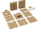 Set of tan brick-like building blocks on a white background